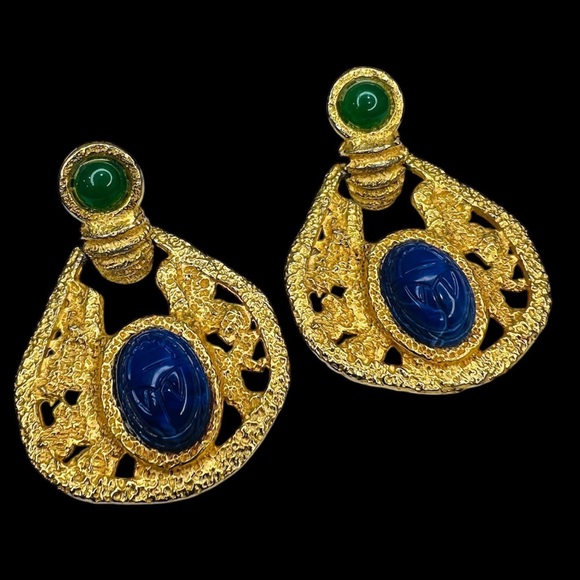 Kenneth Jay Lane Gripoix and Scarab Statement Earrings - Picture 2 of 8